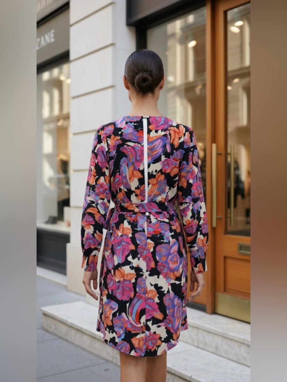 Topshop Multicolor Floral Long Sleeve Flattering Wrap Dress with Open Back - Picture 2 of 3